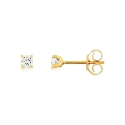Boucles d'oreilles or 750 jaune diamant synthétique 0.2 carat