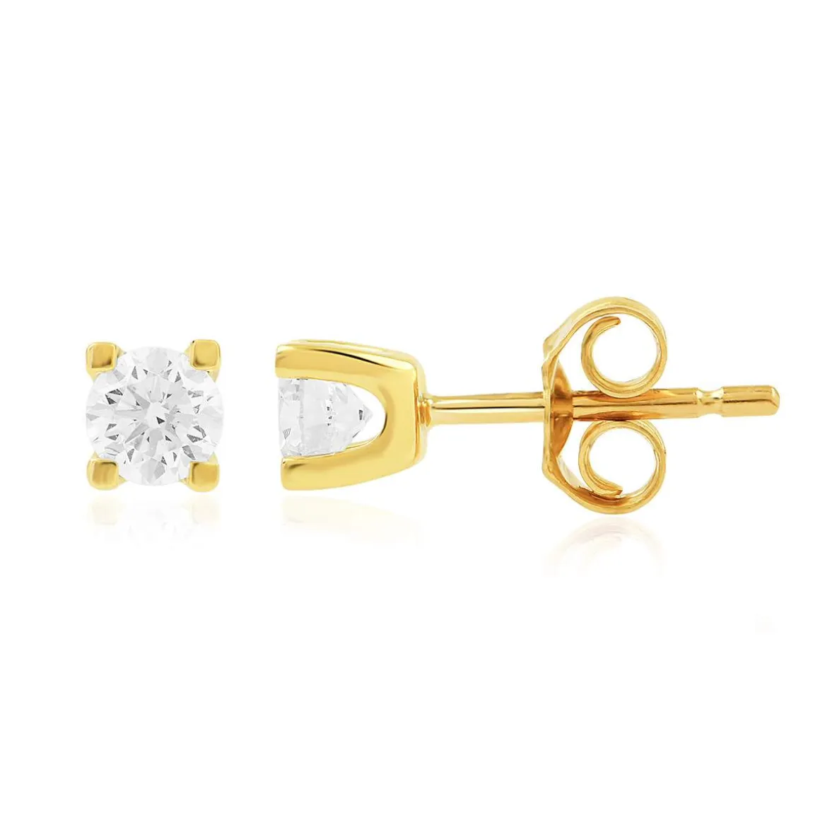 Boucles d'oreilles or 750 jaune diamants synthétiques 0.50ct