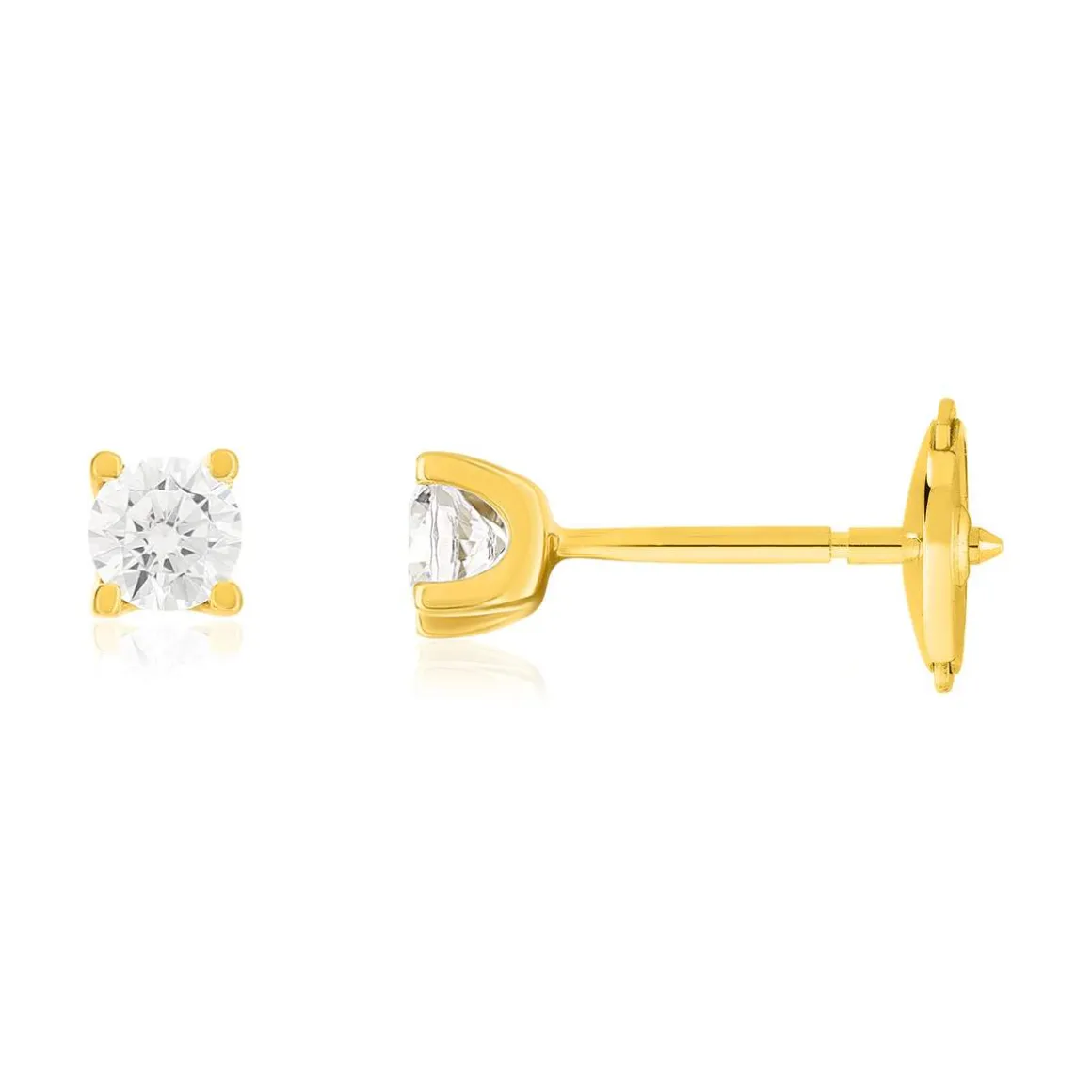 Boucles d'oreilles or 750 jaune diamant synthétique 0.4 carat