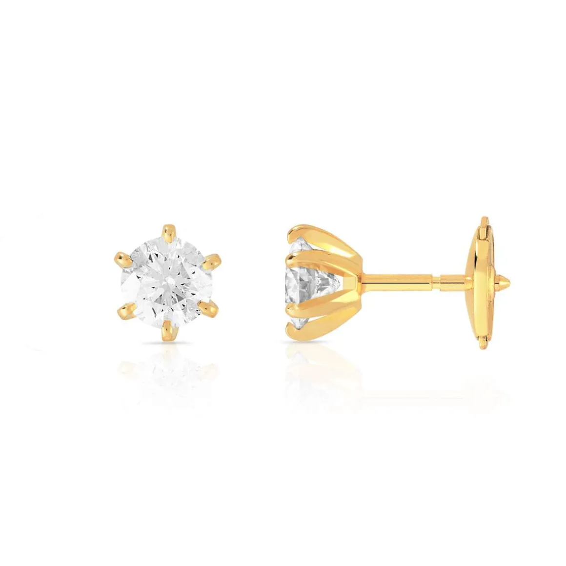 Boucles d'oreilles or 750 jaune diamants synthétiques 0.80 carat