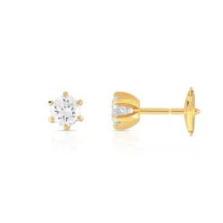 Boucles d'oreilles or 750 jaune diamants synthétiques 0.60 carat