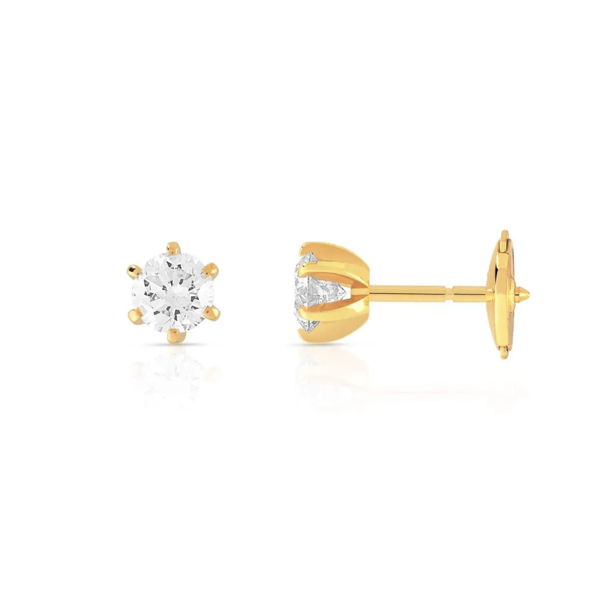 Boucles d'oreilles or 750 jaune diamants synthétiques 0.60 carat