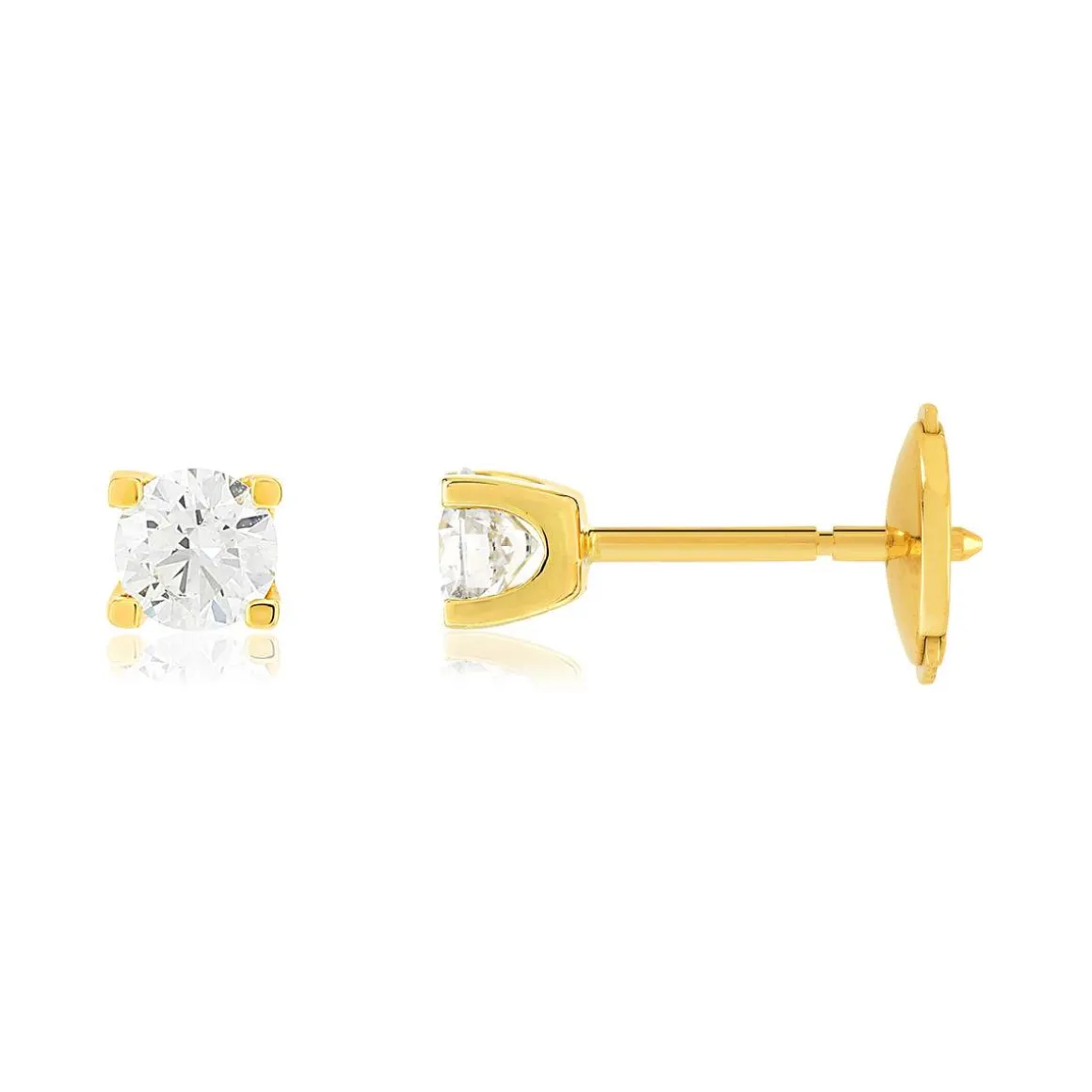 Boucles d'oreilles or 750 jaune diamants synthétiques 0,50 carat