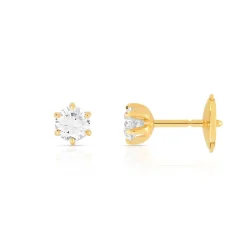 Boucles d'oreilles or 750 jaune diamants synthétiques 0.50 carat