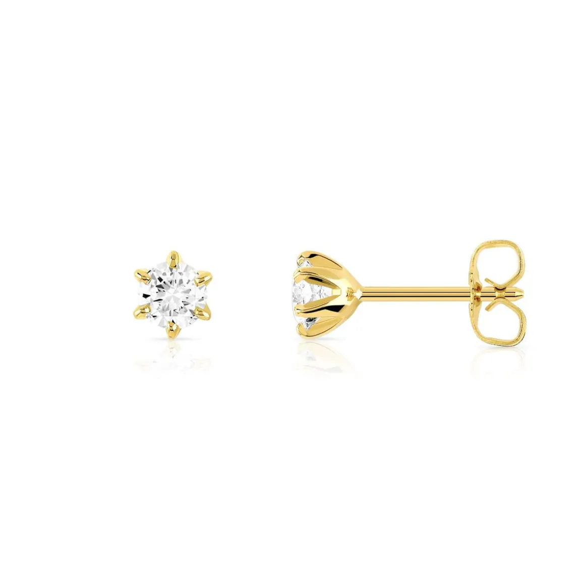 Boucles d'oreilles or 750 jaune diamant synthétique 0.30 carat