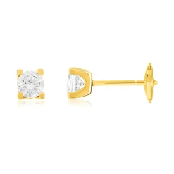 Boucles d'oreilles or 750 jaune diamant synthétique 0.8 carat