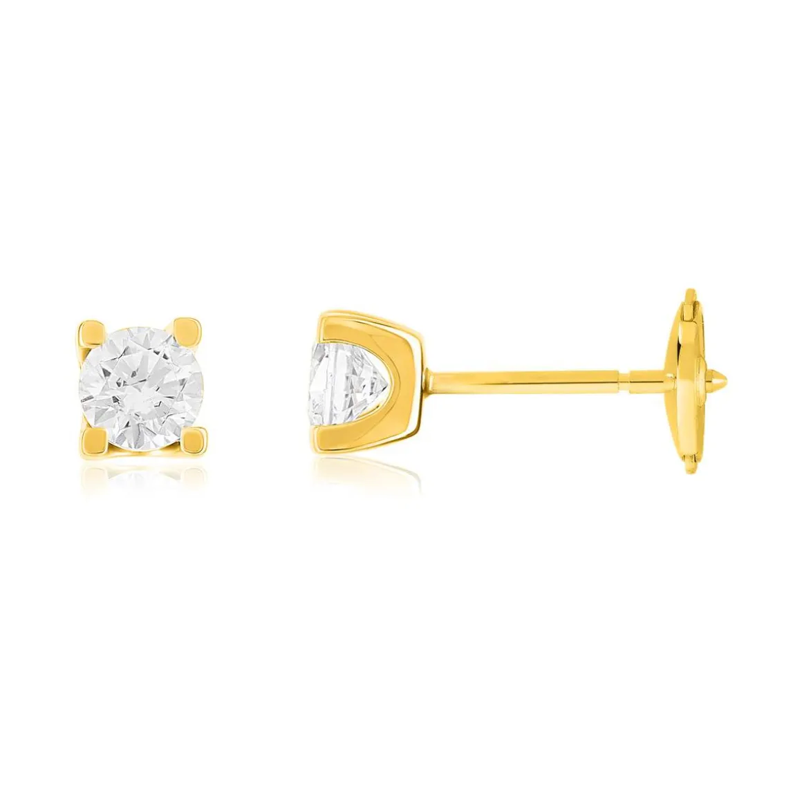 Boucles d'oreilles or 750 jaune diamant synthétique 0.8 carat