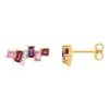 Boucles d'oreilles or 375 jaune diamants, grenats rhodolites, saphirs et améthystes