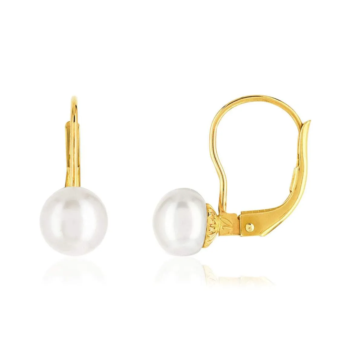 Boucles d'oreilles or jaune 375 dormeuses perles de culture de Chine