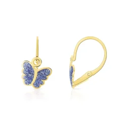 Boucles d'oreilles or 375 jaune et laque brisures papillons