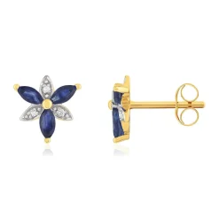 Boucles d'oreilles or 375 jaune fleur saphirs et diamants