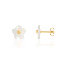 Boucles d'oreilles or 375 jaune fleurs en nacre