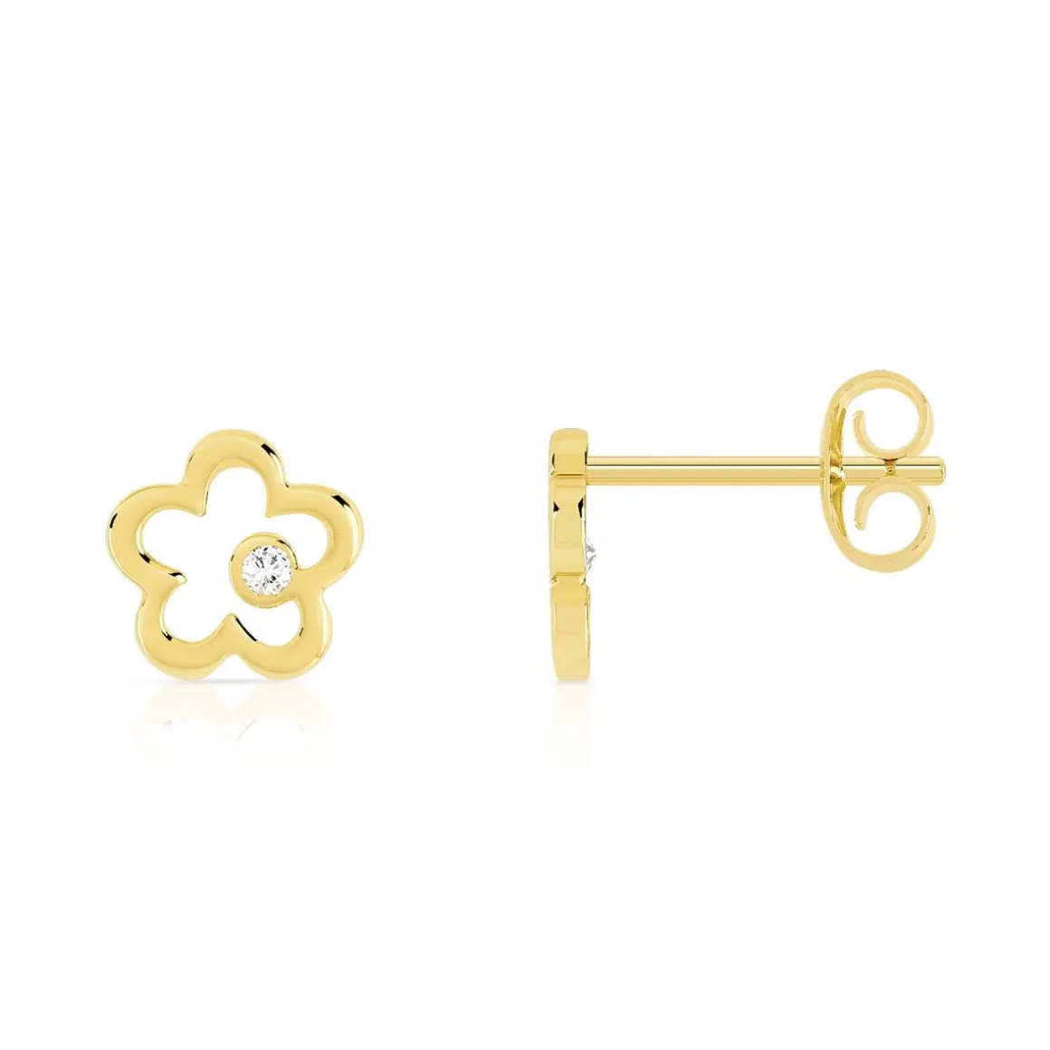 Boucles d'oreilles or 375 jaune fleurs ajourées zirconias