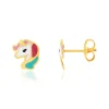 Boucles d'oreilles or jaune 375 licornes laque