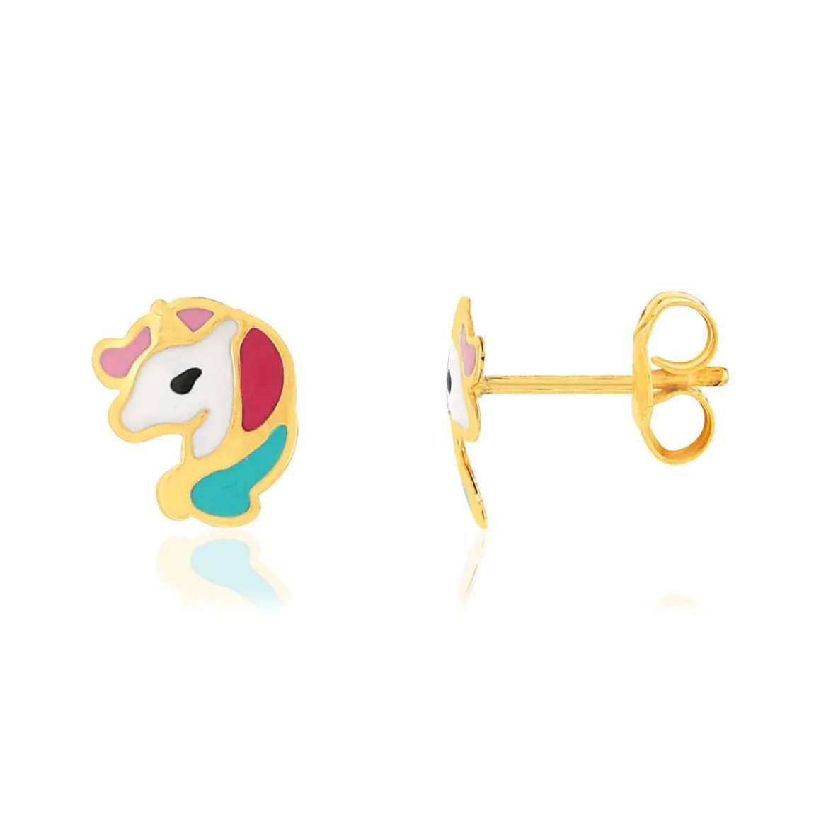 Boucles d'oreilles or jaune 375 licornes laque