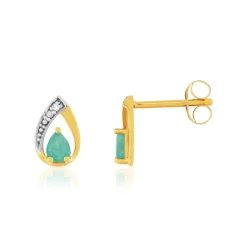 Boucles d'oreilles or 375 jaune émeraude diamants