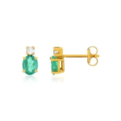 Boucles d'oreilles or 375 jaune émeraudes zirconias