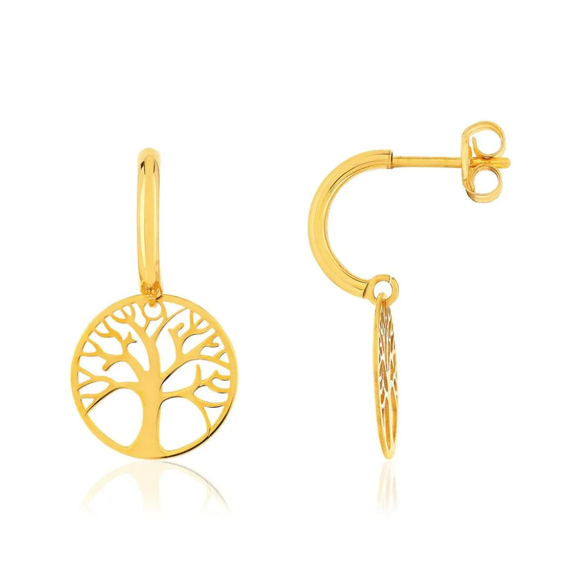 Boucles d'oreilles or 375 jaune, motif arbre de vie.