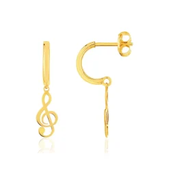Boucles d'oreilles or 375 jaune, motif clé de sol.