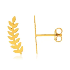 Boucles d'oreilles or 375 jaune, motif feuilles.