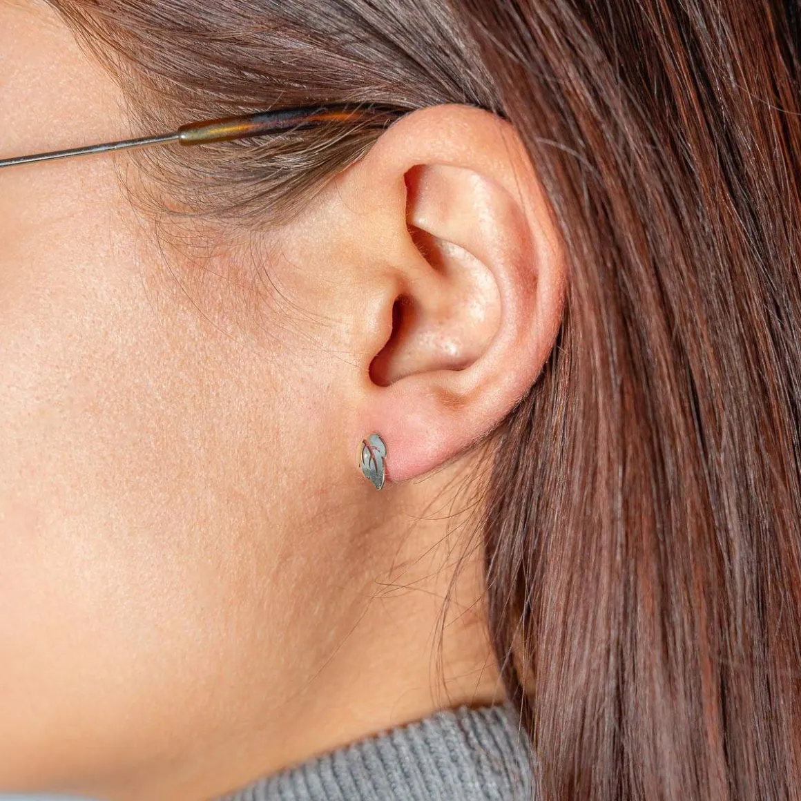 Boucles d'oreilles or 375 jaune, motif feuille