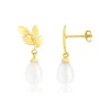 Boucles d'oreilles or jaune 375 motif feuille, perles.