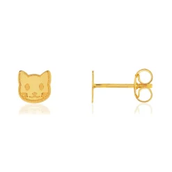 Boucles d'oreilles or jaune 375. Motif chat.