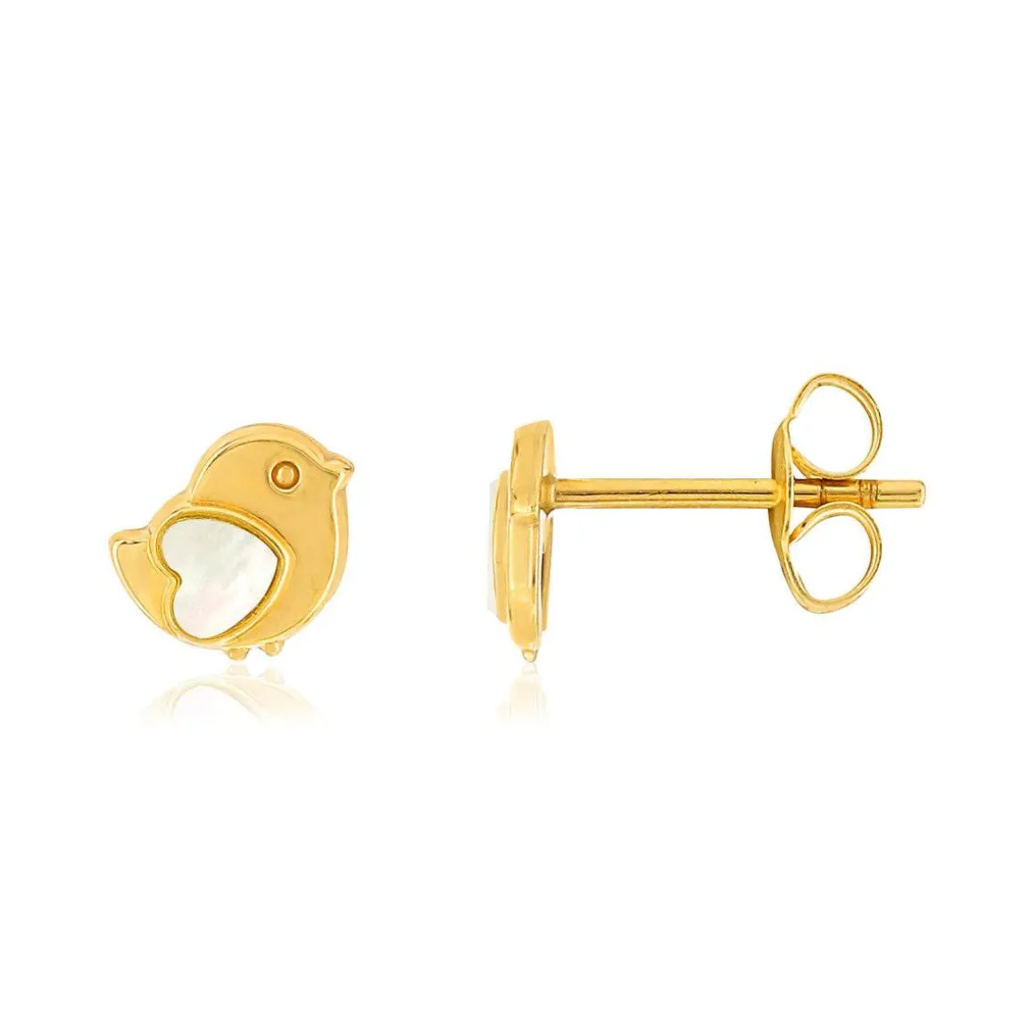 Boucles d'oreilles or jaune 375 oiseaux nacres