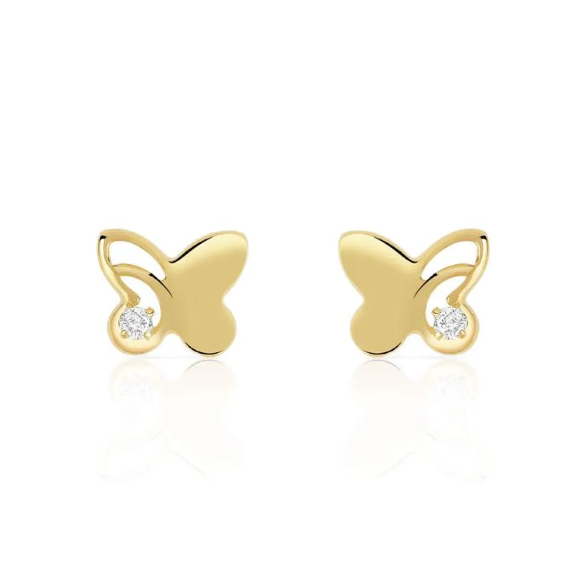 Boucles d'oreilles or 375 jaune papillons zirconias