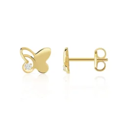 Boucles d'oreilles or 375 jaune papillons zirconias