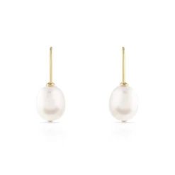 Boucles d'oreilles or 375 jaune pendants perles de culture de Chine