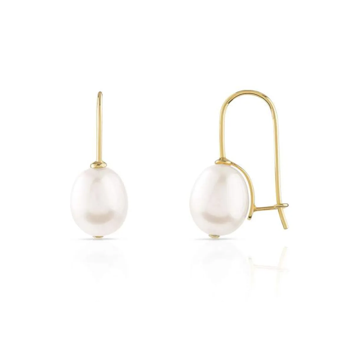Boucles d'oreilles or 375 jaune pendants perles de culture de Chine