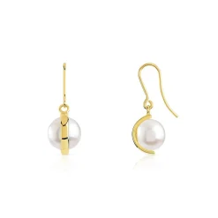 Boucles d'oreilles or 375 jaune pendants perles de culture de Chine