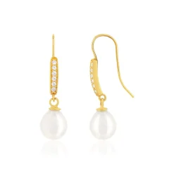Boucles d'oreilles or jaune 375 perles de culture de chine zirconias