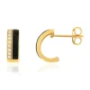 Boucles d'oreilles or 375 jaune résine noire et zirconias