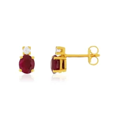 Boucles d'oreilles or 375 jaune rubis zirconias