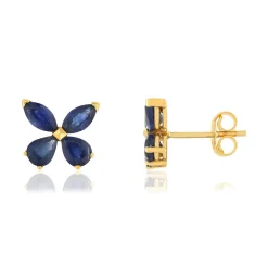 Boucles d'oreilles or jaune 375, saphirs, motif papillon.