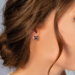 Boucles d'oreilles or jaune 375, saphirs, motif papillon.