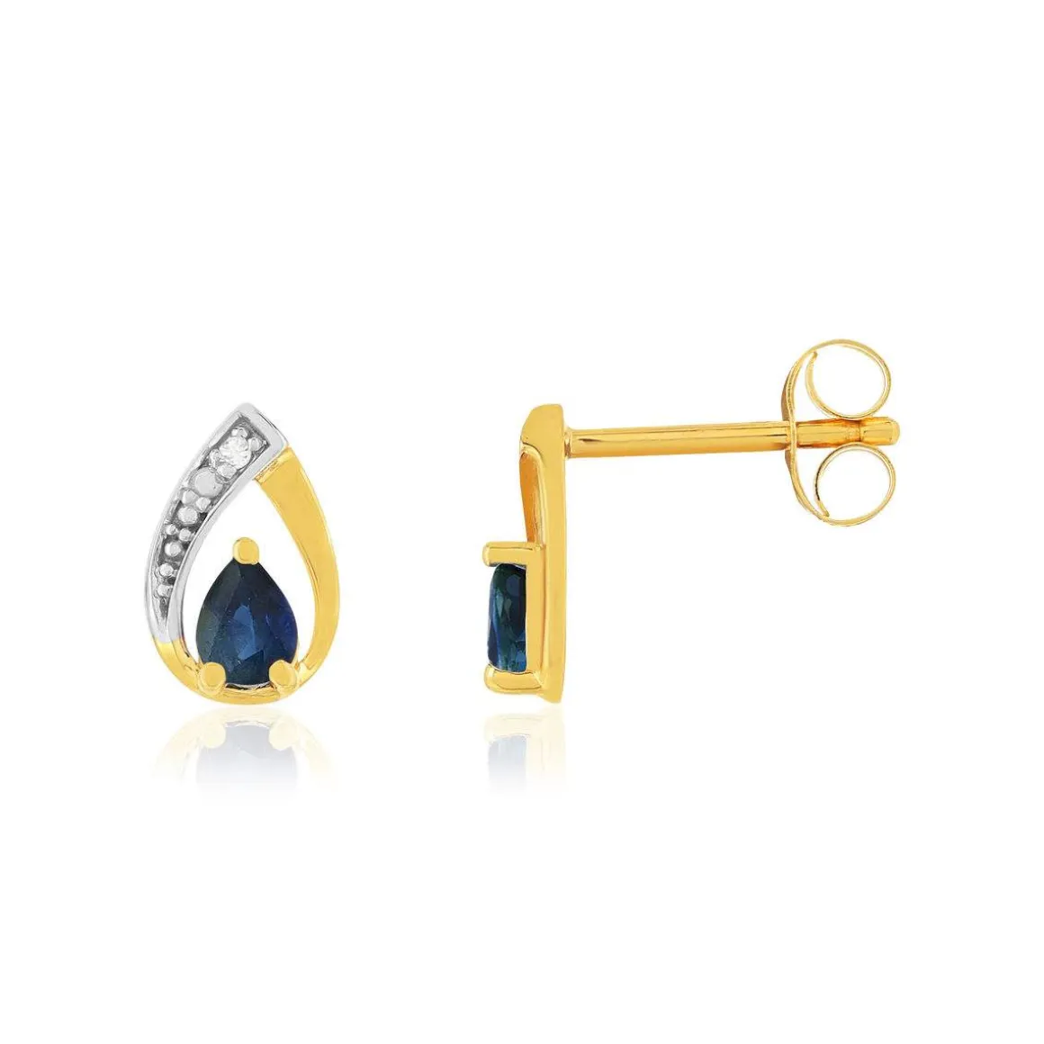 Boucles d'oreilles or 375 jaune saphir diamants