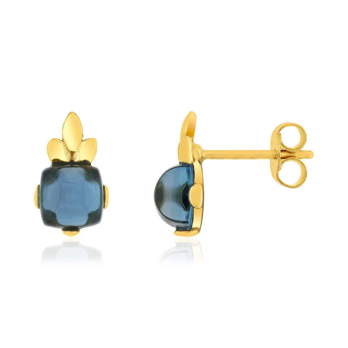 Boucles d'oreilles or 375 jaune topazes bleues traitées