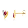 Boucles d'oreilles or 375 jaune 2 tons rubis et diamants