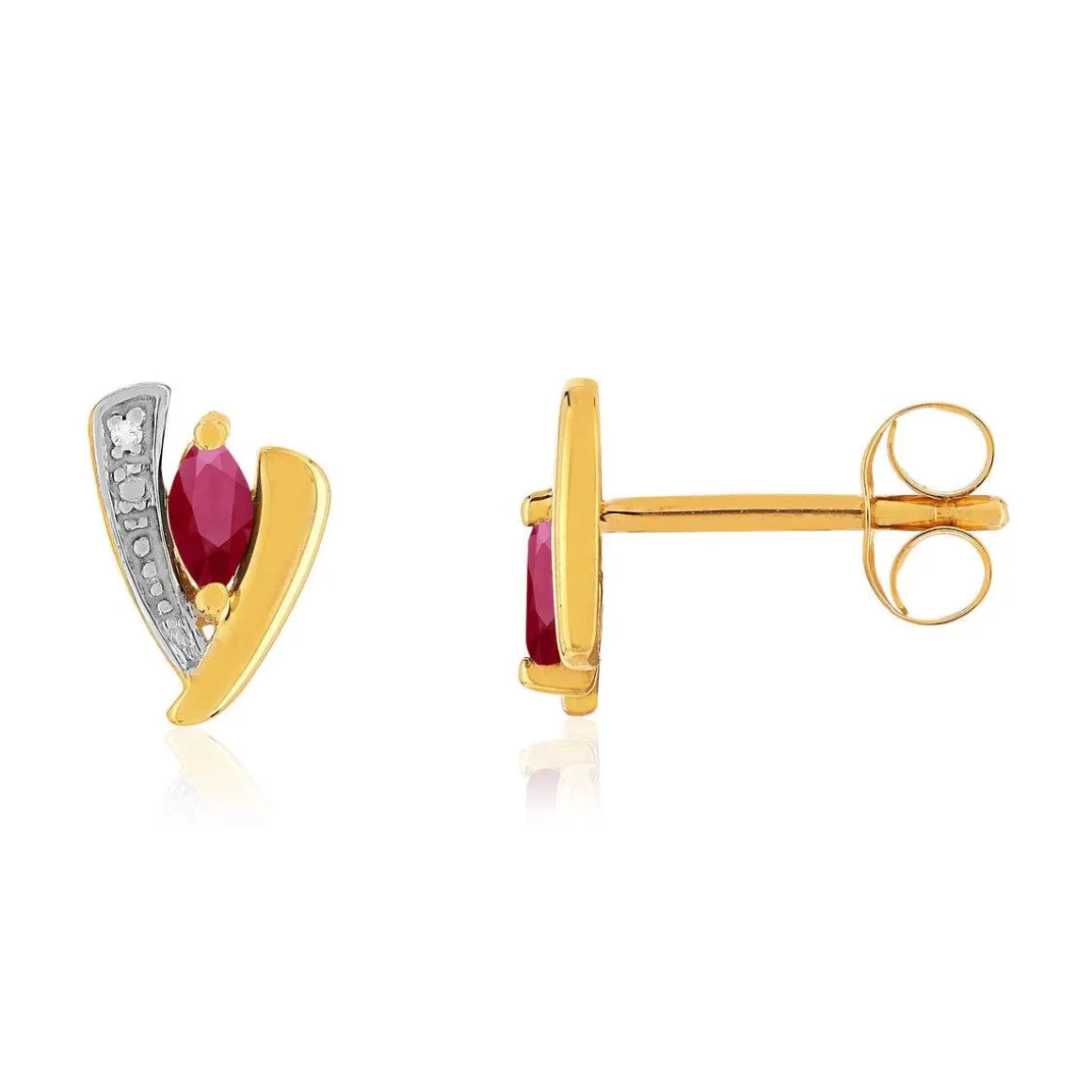 Boucles d'oreilles or 375 jaune 2 tons rubis et diamants