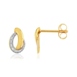 Boucles d'oreilles or 375 jaune 2 tons diamants