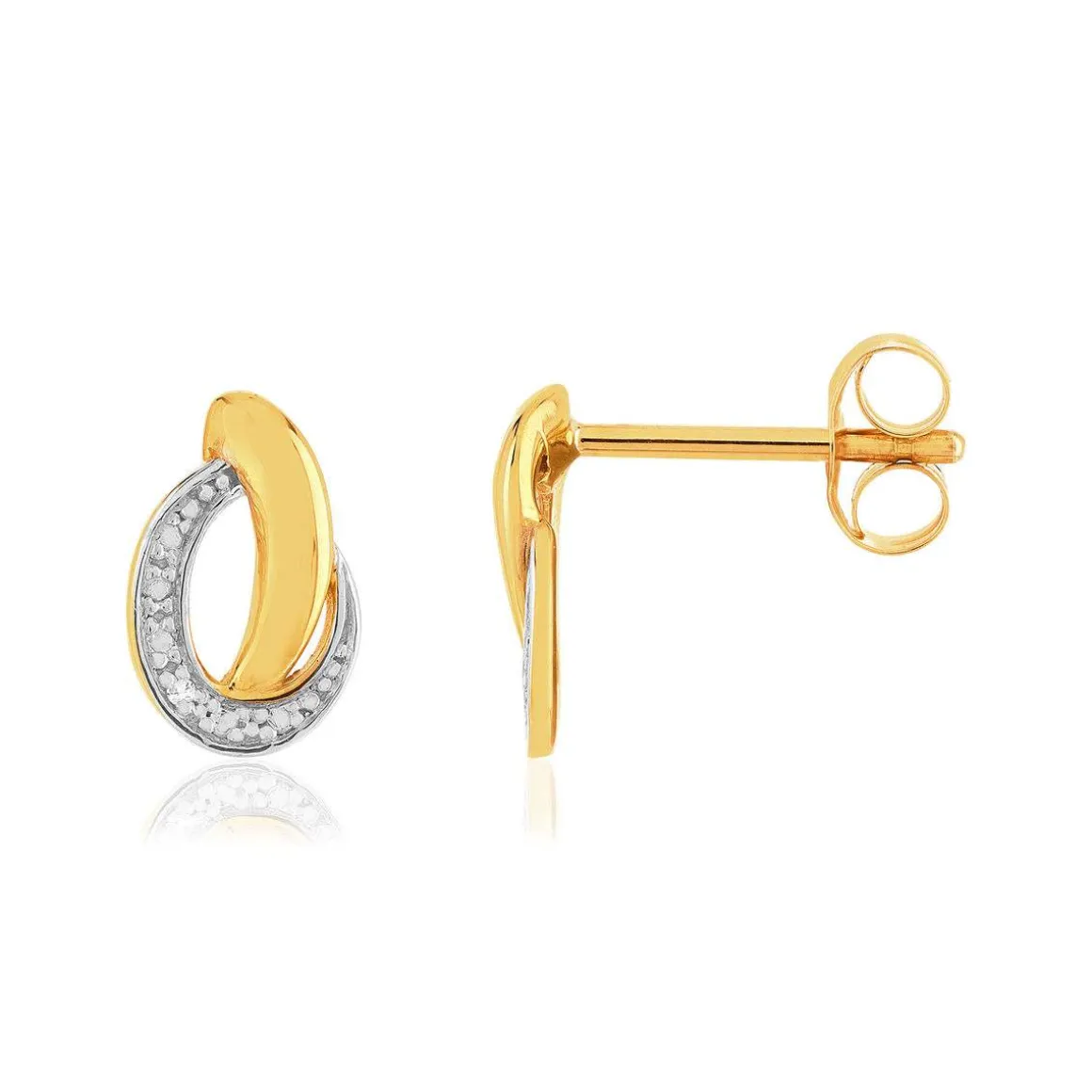 Boucles d'oreilles or 375 jaune 2 tons diamants