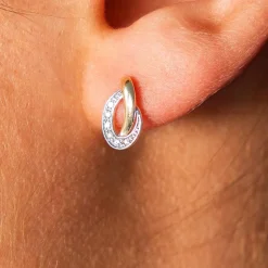 Boucles d'oreilles or 375 jaune 2 tons diamants
