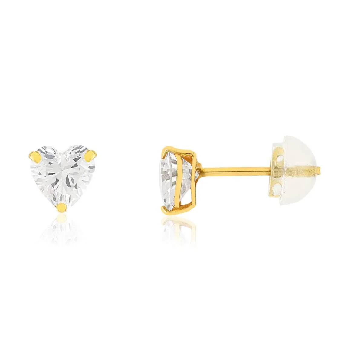 Boucles d'oreilles or 375 jaune zirconias blancs coeur