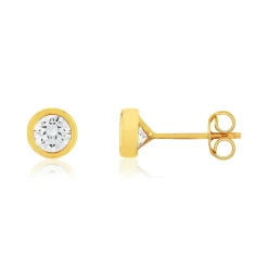 Boucles d'oreilles or 375 jaune zirconia blanc