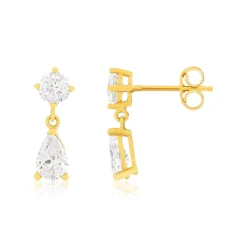 Boucles d'oreilles or 375 jaune zirconia blanc