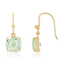 Boucles d'oreilles or 375 pendants quartz verts carrés