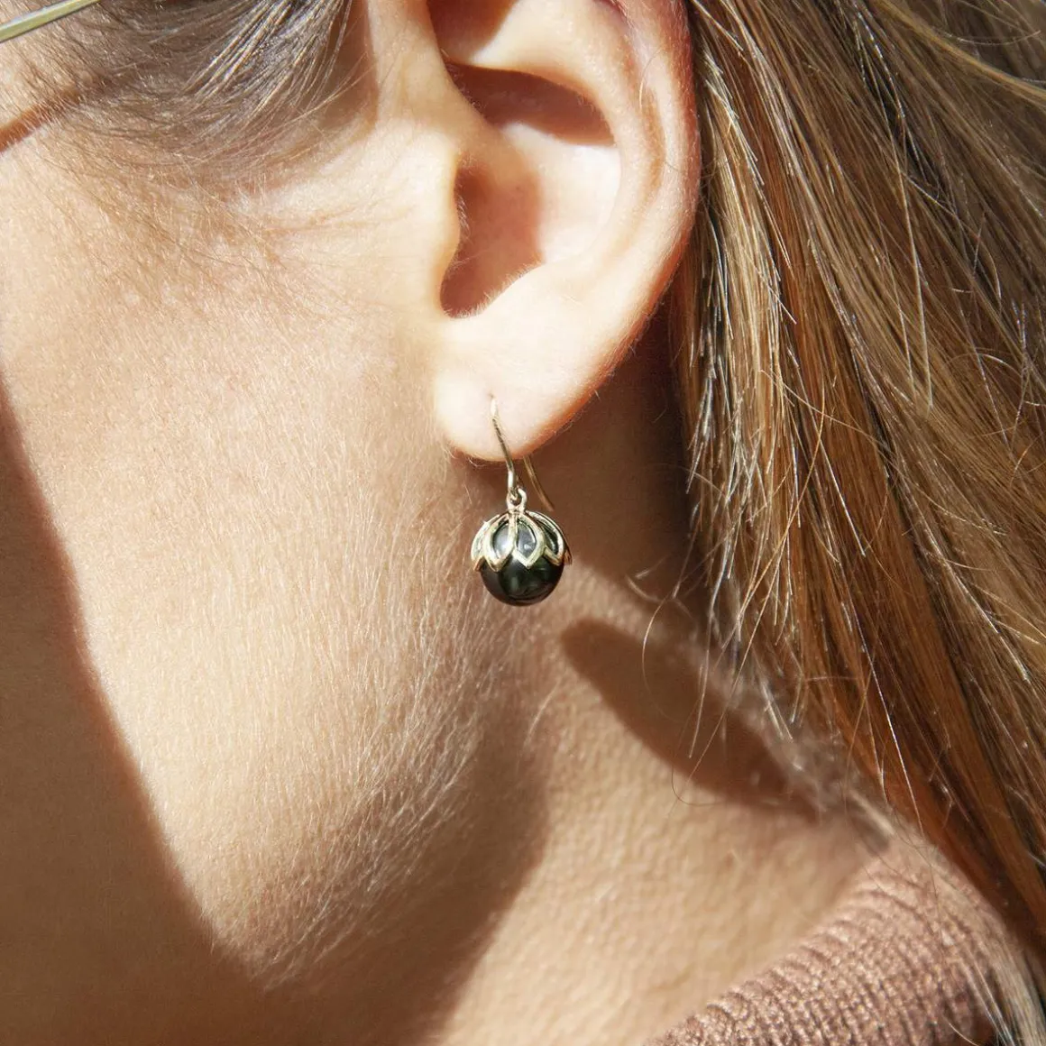 Boucles d'oreilles or 375 pendants perles de culture de Tahiti